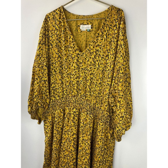 by Anthropologie Marigold Midi Dress Smocked V-Neck Gold Women's Plus Size 3X - Picture 11 of 14